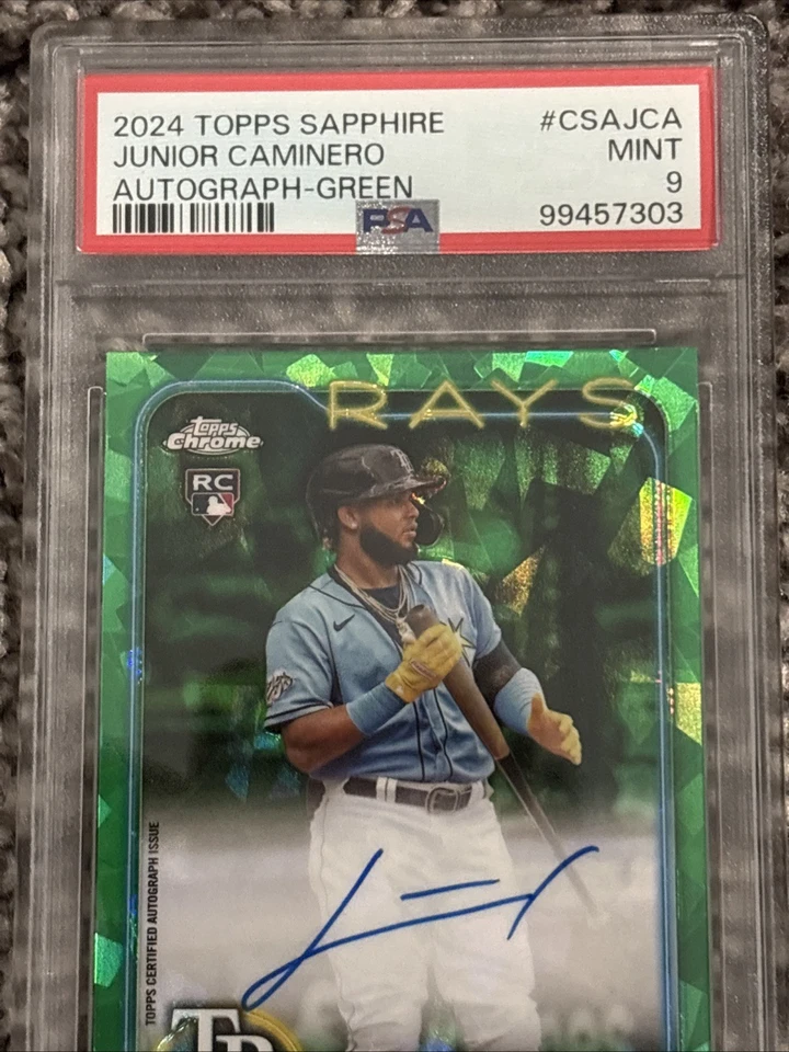 2024 Topps Chrome Sapphire Edition Junior Caminero Auto Green /99 #CSAJCA PSA 9 - Image 4 of 4