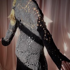 Vintage Gothic Hand Crochet Cotton Maxi Coat