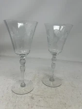 Set of 2 Glass Goblets 1900's Flower Patterned Ornate - Fuschia - Good Condition