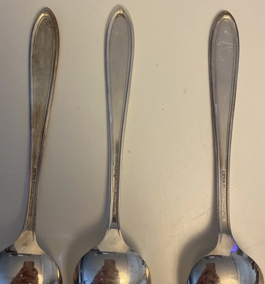 Juego de 3 cucharas para servir National Silver Plate Co ROSA Y HOJA 8" joyería artesanal Foto 4 de 4