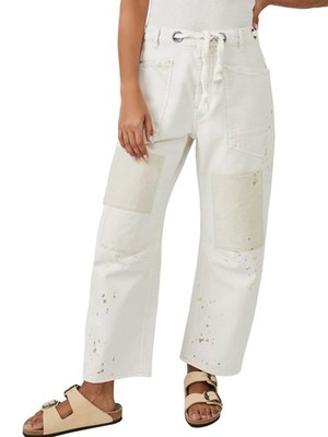 Damen Jeans mit Weitem Bein, Patchwork-, Niedrige Taille, Jeanshose mit Tas8224