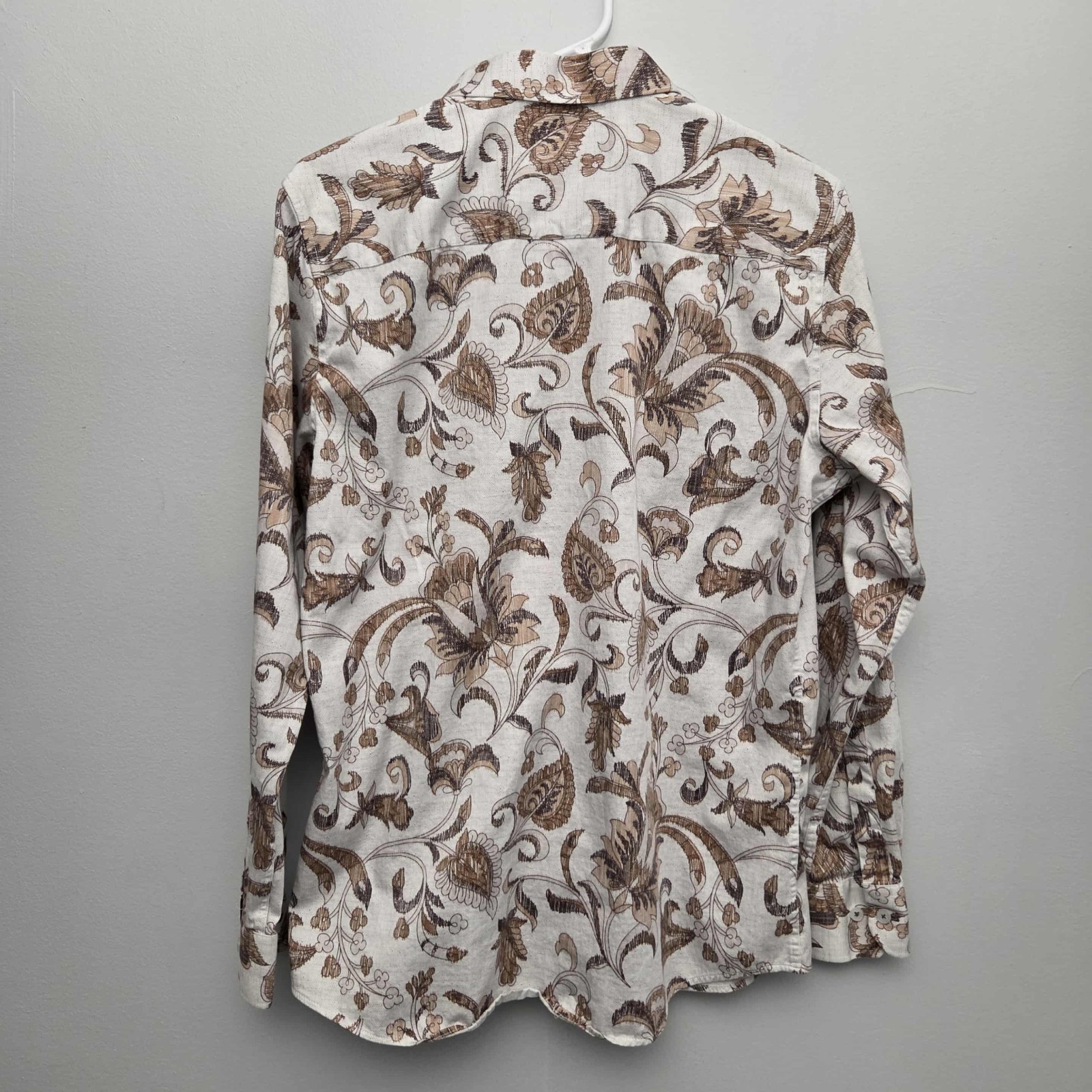 Platini Europe Collection Men's Long Sleeve Shirt Sz L Brown Flower Pattern