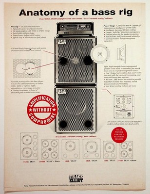 Trace Elliot AH350 Bass Rig Amplifier Cabinets Vintage Ad Flyer Ephemera