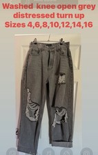 PRETTYLITTLETHING turn Up Ripped Grey Jeans Size 12