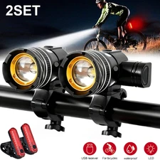 2 Sets USB Rechargeable LED Bicycle Headlight Bike Front Rear Lamp Cycling Light
