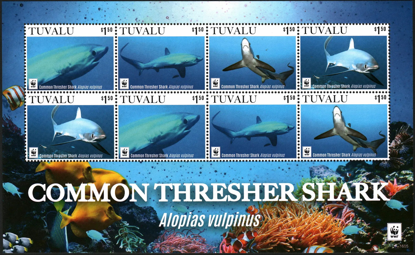 TUVALU 2016 Stamps Sheet WWF-Common Threster MNH #31035