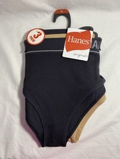 Hanes Original Women's High Cut Ribbed Underwear Bikini 3 Pack 2 Black 1 Beige M