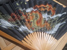 Large 60 35 in Oriental Home Deco Wall Hanging Folding Fan in Gold Dragon Design
