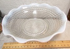 vintage Anchor hocking hobnail opalescent ruffled edge 9.25 inch bowl, 1940s