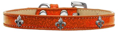 Dog, Puppy & Pet Widget Ice Cream Collar, ''Silver Fleur De Lis'' Orange 18