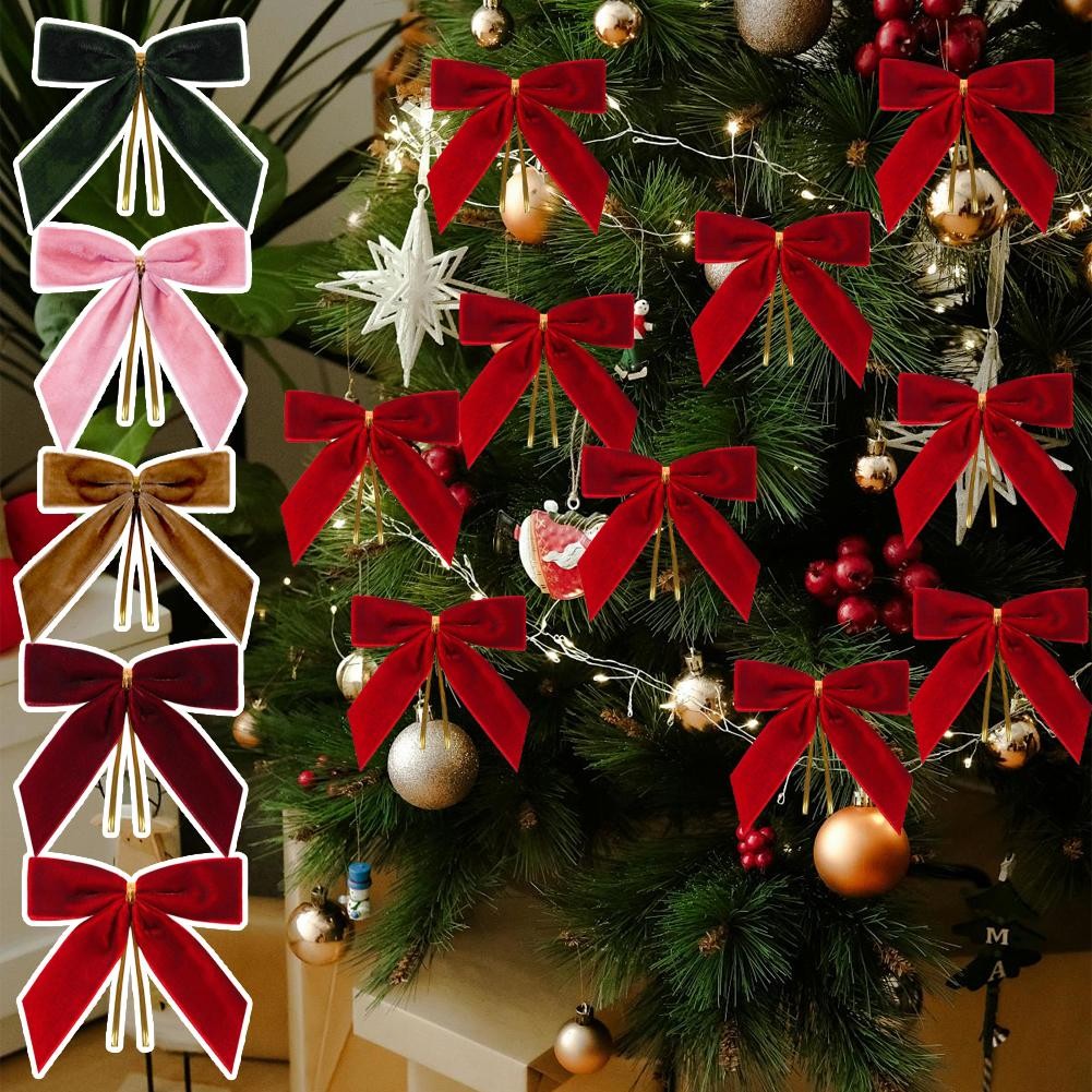24Pcs Christmas Tree Bows Hanging Red Bowknot Decor Xmas Party Wreaths Wrap HO T