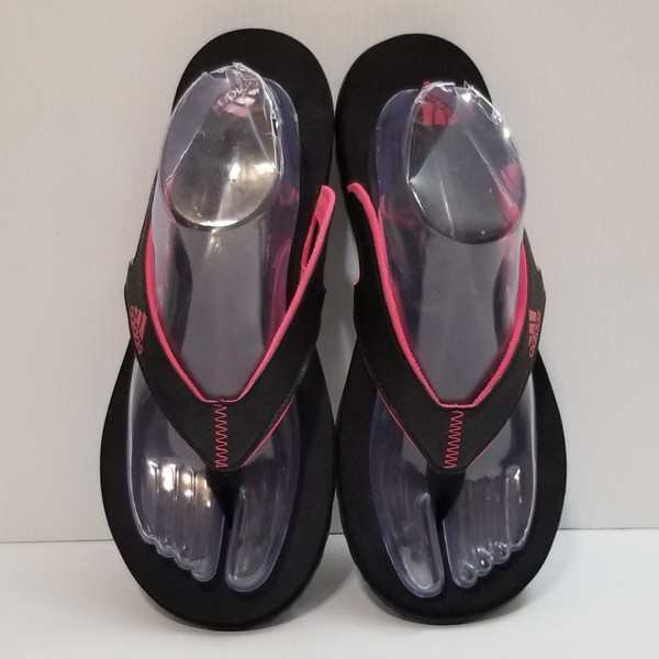 Adidas Calo 5 Q23245 Black Pink Flip Flops Thong Sandals Slip On Womens Sz 9 EUC