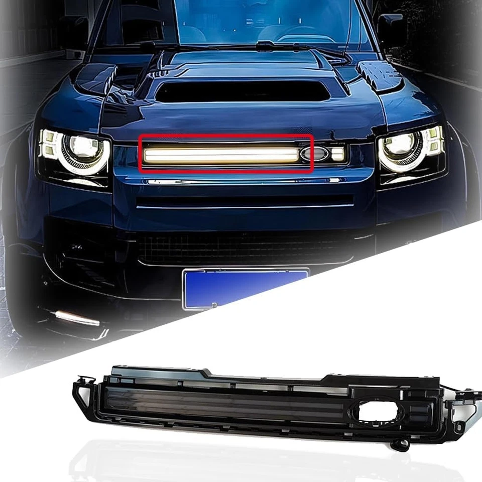 LED LIGHT GLOSS BLACK FRONT GRILLE FOR LAND ROVER DEFENDER 90 110 130 L663 2020+ - Image 4 of 4