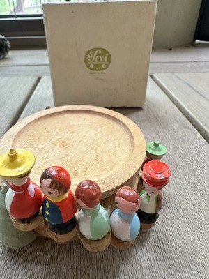 Italy Tyrolean Alps Wooden Nesting Coasters Mountaineer Set of 6 Box Mid Century