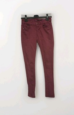 Bershka Damen Jeans Hose Gr. 36 Rot Sehr Eng Skinny Fit - F9