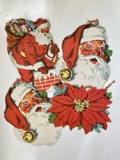 Vintage 50s Christmas Die Cut Litho Wall Hanging and Standup Santa Lot of 4