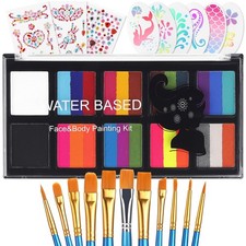 26 Colors Rainbow Face Painting Kit for Face  Body - 8 Split Cake, 2 Extra B...