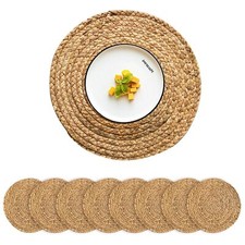 Round Placemats Set of 8 Natural Extra Wide Woven placemats Braided Heat Resi...