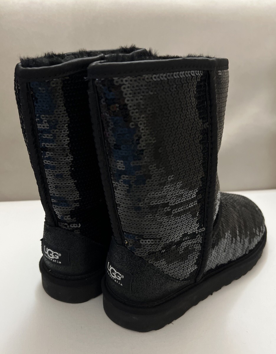 Ugg Women Boots Size Short Black Sequin Sparkle