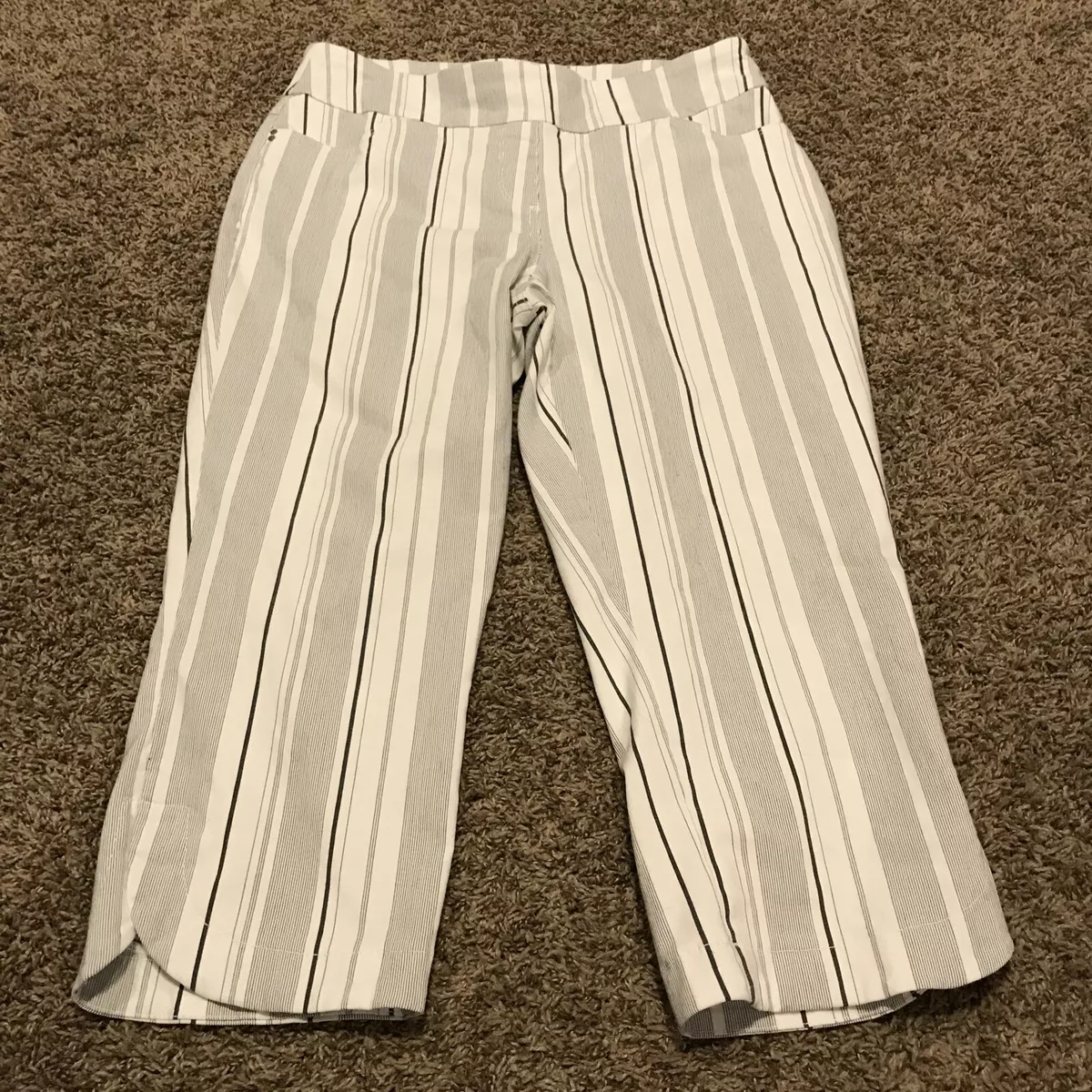 westbound womens size 12 rayon blend stretch capris white striped