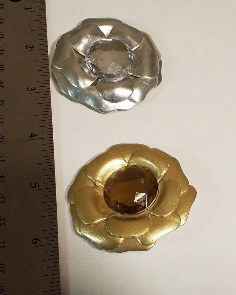 Set Of 3 Decorative Snaps Metallic Flowers 2 Silver 1 Gold With Rhinestone Denim - Image 2 of 4