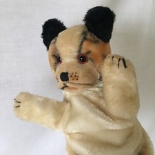 Bully Bulldog Steiff Hand Puppet Mohair Clear Eyes Blue Ribbon Germany