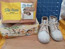 Vintage Child/Toddler Step Master High Top Hard Sole White Shoes W/Box-Size 5.5B