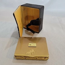 Vtg Womens Compact Wadsworth w black box 1940s 50s ornate thistle gold tone