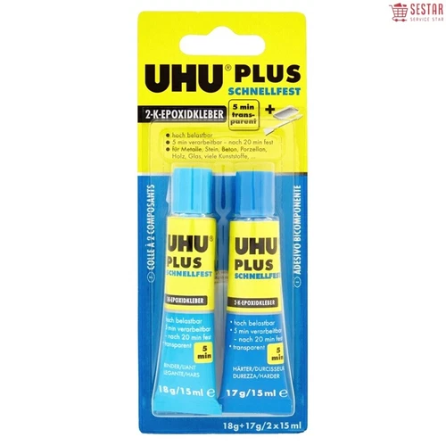 UHU PLUS 5 MINUTI 2 FLACONI DA 15ML COLLA EPOSSIDICA A PRESA RAPIDA