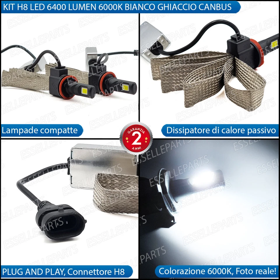 KIT FULL LED FORD C MAX II LAMPADE H8 FENDINEBBIA CANBUS 6400 LUMEN 6000K - Immagine 2 di 4