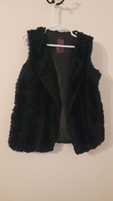 Girl's Black Faux Fur Vest Fuzzy  Soft Small 6-6x Open Vest Lapels Faded Glory