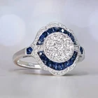 Vintage Style Art Deco Lab Created Diamond & Sapphire Engagement 925 Silver Ring