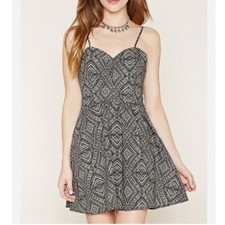 Forever 21 Mini Dress Sleeveless Small Cotton Black Sweetheart Neckline Zipper