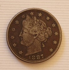 1887 USA 5  V Cents  Of Liberty In Copper & Nickel Fine Condition