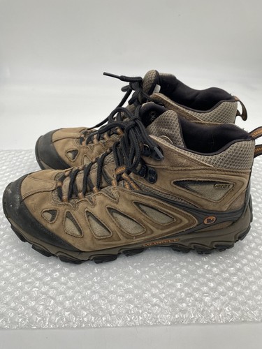 MERRELL Men’s Size 10.5 Khaki Leather Waterproof Work Hiking Shoes - Picture 3 of 12