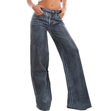 High Waist Wide Leg Women's Jeans Palazzo Coated Fabric Pants TOOCOOL RM2308