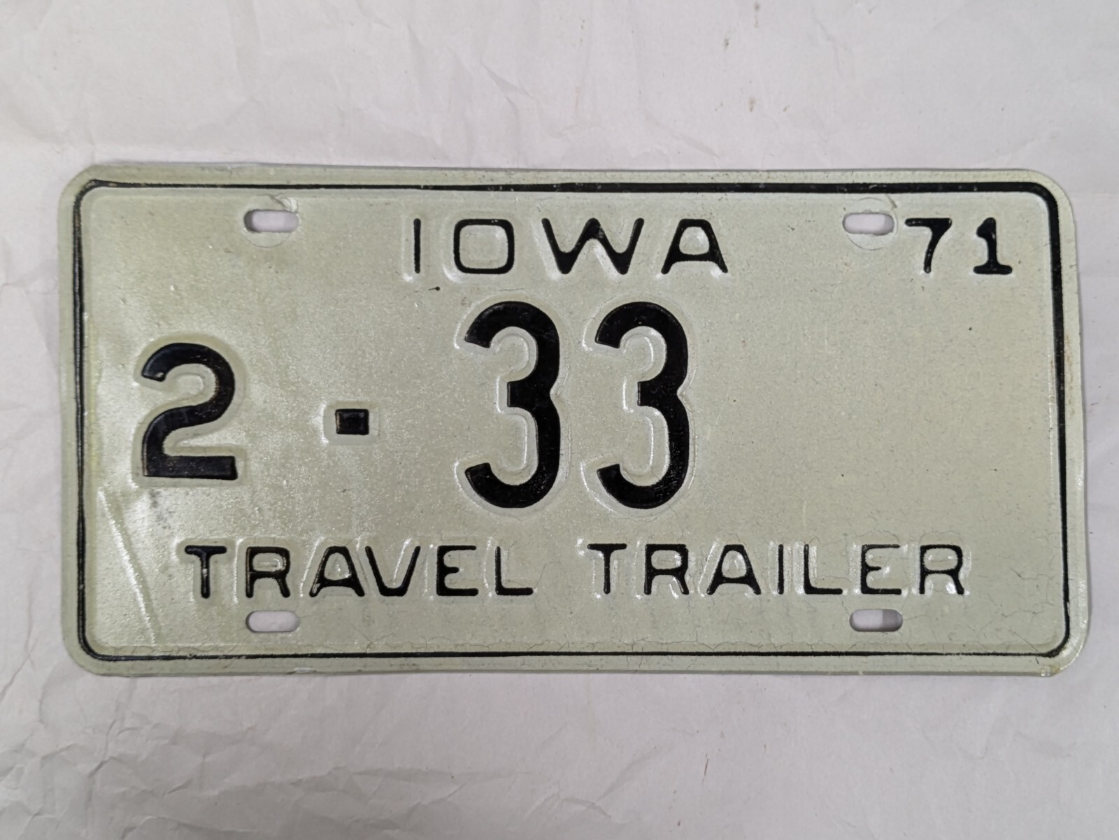 1971 Iowa Travel Trailer 33 License Plate Tag