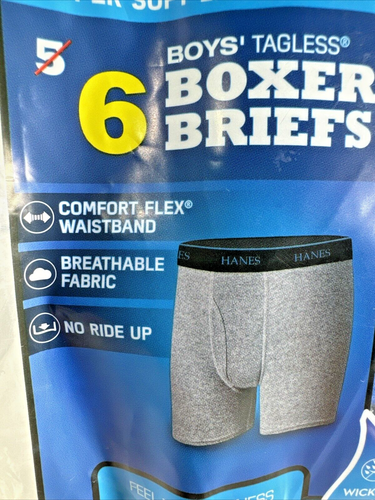 NEW 2019 Hanes Boys Tagless 6 Boxer Briefs Super Soft Sz Small 6-8 - Picture 3 of 5