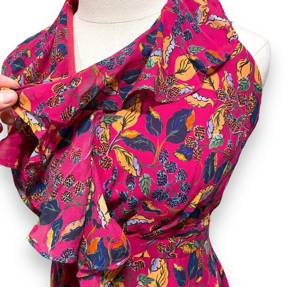 SALONI Cece 100% Silk Dark Pink Berry Printed Ruf… - image 8