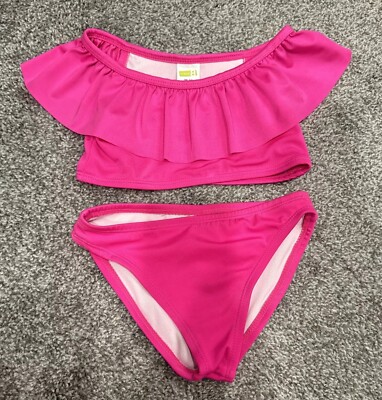 Crazy By Gymboree Girls Hot Pink Bright Ruffle Top Tankini XS