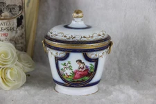 Antique French vieux paris porcelain victorian lady scene lidded Sugar bowl box 