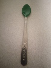 Lot of 100 GERBER baby spoons soft tip bite Made USA Stainless Green Infant new