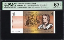 Australia 1 Dollar 42d R78 1983 Johnston Stone PMG67 Superb Gem UNC EPQ Banknote