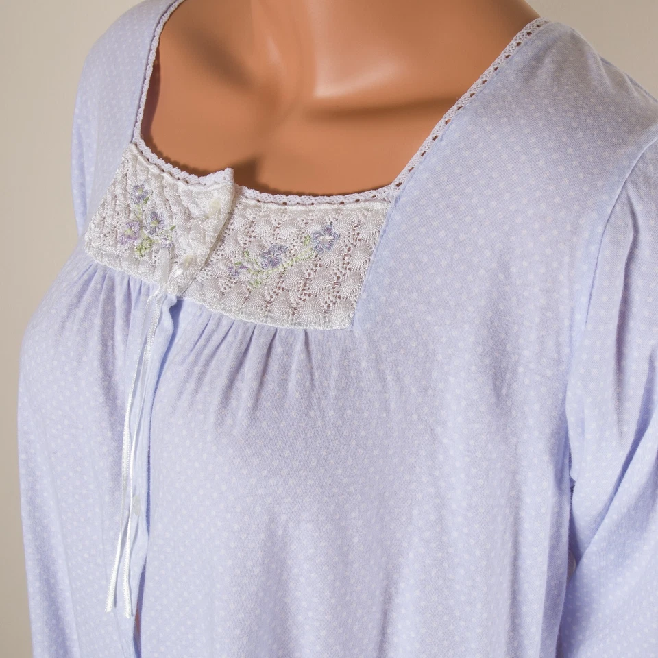 💖ARIA Women Nightgown Robe Cotton Blue Polka Button Front Long Sleeve Pockets M - Image 4 of 4