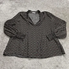 Max Studio Blouse Shirt Womens 3XL Black Allover Print Long Sleeve Stretch Cuff
