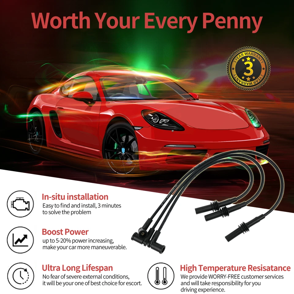 3 Spark Plug Wires for 3.7L Jeep Grand Cherokee Dodge Ram 1500 Dakota 671-6290 - Изображение 3 из 4