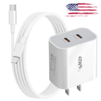 PD 40W Dual USB-C Fast Charger For iPhone XR SE 11 12 13 14 15 16 17 Air Pro Max