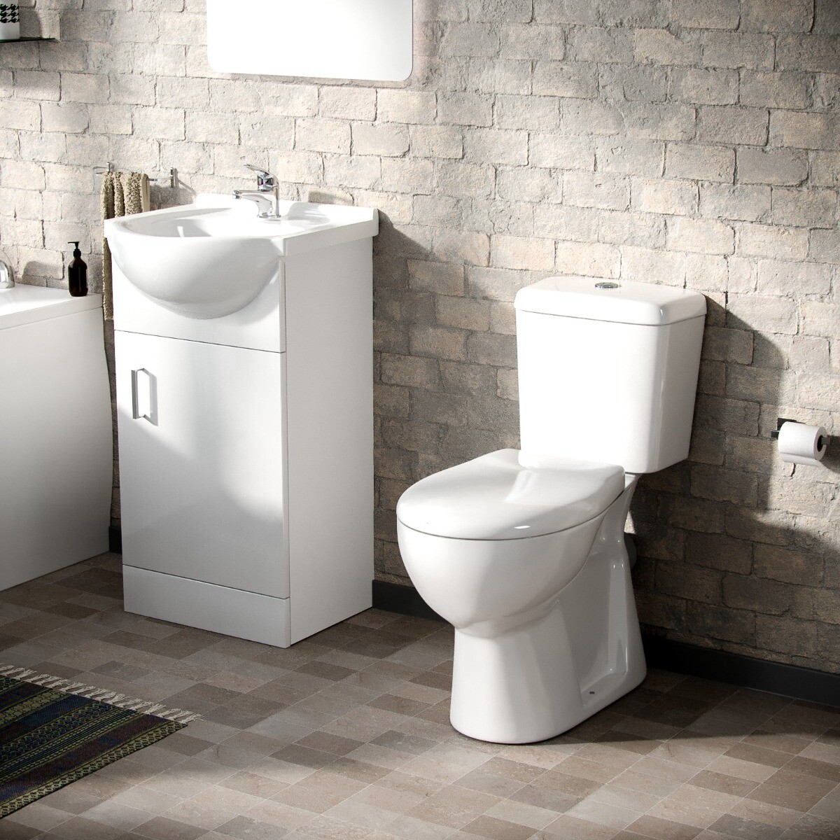 Memphis 3Piece Bathroom Suite White Close Coupled Toilet, 450mm