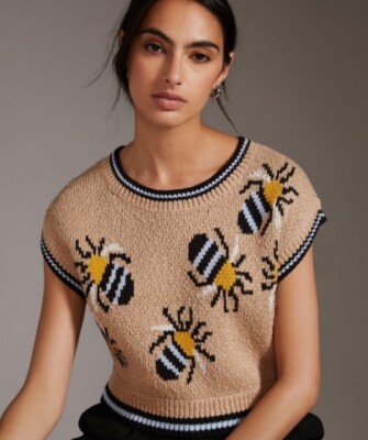 28 ANTHROPOLOGIE MAEVE SARAH GORDON XS Bee Cropped Sweater Vest