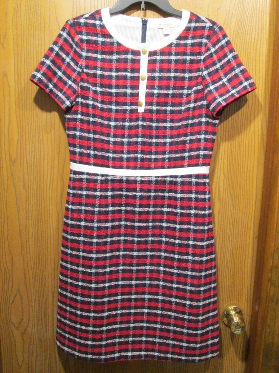Brooks Brothers Red Fleece Short Sleeve Red Black Plaid Check Dress Size 8